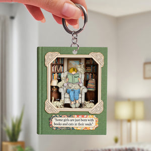 Book and Cat Girl Keychain - Personalized Gifts For Reading Girl 01qhtn030625 - Keychains - GoDuckee