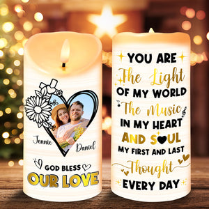 Personalized Custom Photo Gifts For Christian Couple LED Candle God Bless Our Love 01KALU090125 - Led Candle - GoDuckee