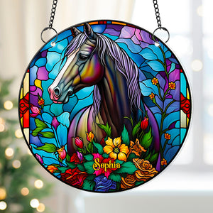 Horse With Flowers Suncatcher - Personalized Gifts For Horse Lover 04ACDT280824 - Ornament - GoDuckee