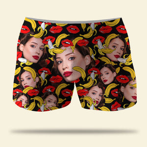 Gift For Him, Personalized Men Boxer, Image Upload Banana Kiss Wife Boxer, Couple Gift - Boxer Briefs - GoDuckee