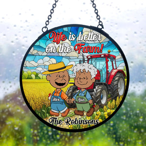 Personalized Gifts For Farmer Couple Stained Glass Window Hanging Ornament 02KAMH140125HG - Ornament - GoDuckee