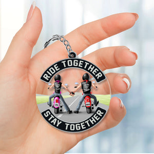 Ride Together Stay Together Personalized Motorcycle Keychain, Biker Couple Gift - Keychains - GoDuckee