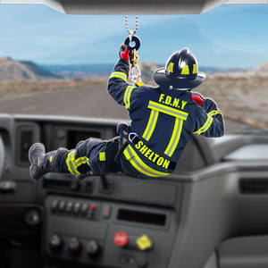 Firefighter Rescuing, Personalized Flat Car Ornament And Keychain, Gift For Firefighter - Ornament - GoDuckee