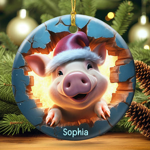 Kid Animal-Personalized Ceramic Circle Ornament- Gift For Kids- Christmas Gift - Ornament - GoDuckee