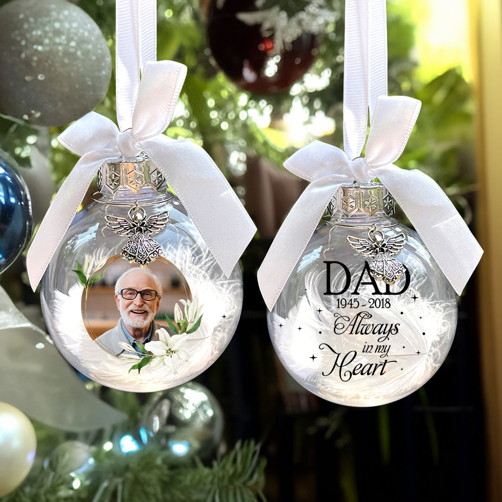 Dad Always In My Heart, Personalized Custom Photo Memorial Ornament, Gift For Christmas - Ornament - GoDuckee