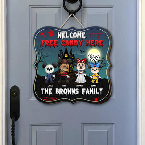 Welcome Free Candy Here, Personalized Horror Family Wooden Sign, TZ-01PGTN230923HH - Wood Sign - GoDuckee