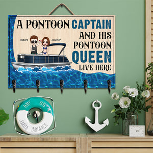 A Pontoon Captain And His Pontoon Queen Live Here-Personalized Wood Key Hanger- Gift For Her/Gift For Him- Couple Wood Key Hanger - Wood Sign - GoDuckee