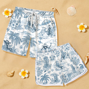 Spooky Couple Beach Shorts – Personalized Gifts For Couple 01pgqn140725 - Beach Shorts - GoDuckee
