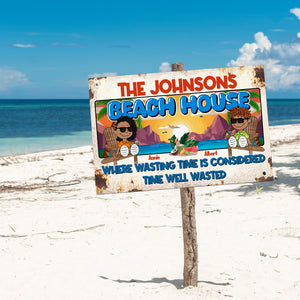 Personalized Gifts For Couples Metal Sign Sitting Couple At Beach House 04XQLU140125PA - Metal Signs - GoDuckee