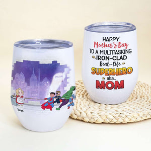 Multitasking Iron-Clad, Super Mom, Personalized Tumbler, Mother's Day Gift - Wine Tumbler - GoDuckee