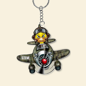 Gift For Fighter PIlot, Personalized Keychain, MIlitary Duck Keychain - Keychains - GoDuckee