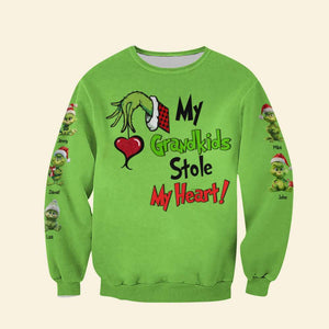 My Grandkids Stole My Heart, Personalized Shirt, Green Monster Family Shirt, Christmas Gift 03HTHN031123 - AOP Products - GoDuckee