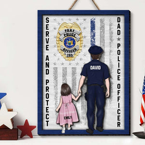 Police Dad Service & Protect, Personalized Wooden Art, Police Dad And Kid Wood Art, Gift For Dad - Wood Sign - GoDuckee