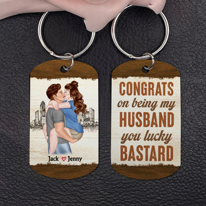 You Lucky Bastard Personalized Stainless Steel Keychain Gift For Husband - Keychains - GoDuckee
