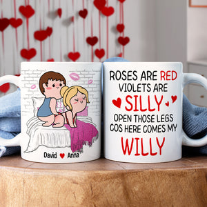 Personalized Gifts For Couple Coffee Mug Open Those Legs Cos Here Comes My Willy Funny Valentine's Gifts - Coffee Mugs - GoDuckee