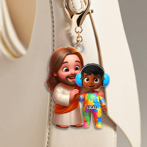 Personalized Gifts For Autism Kid Keychain, God Protect Him/ Her In His Arms 02qhtn050325 - Keychains - GoDuckee