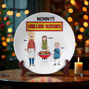 Personalized Gifts For Mom Ceramic Round Plate 04ohtn150325hg Mommy's Grilling Buddies - Ceramic Round Plate - GoDuckee