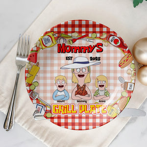 Personalized Gift For Mom Ceramic Round Plate, Mommy's Grill Plate 04XQLU220325HG - Ceramic Round Plate - GoDuckee