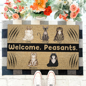 Cat Welcome Peasants Personalized Door Mat, Savage Expression Cat, Home Decor For Cat Lovers - Doormat - GoDuckee