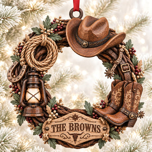 Cowboy Wooden Wreath Acrylic Ornament - Personalized Christmas Gifts 05ttdt091026