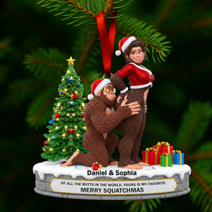 Playful Bigfoot Couple Ornament - Personalized Christmas Gift For Couples 01OHLU160925 - Ornament - GoDuckee
