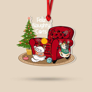 Feliz Naughty Cats, Gift For Cat Lovers, Personalized Acrylic Ornament, Sofa Cats Ornament, Christmas Gift - Ornament - GoDuckee