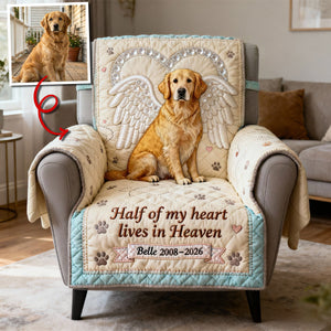 Dog Cat In Heaven Quilted Armchair Cover, Personalized Keepsake to Remember Departed Pet 05qhtn270126 - Sofa Cover - GoDuckee