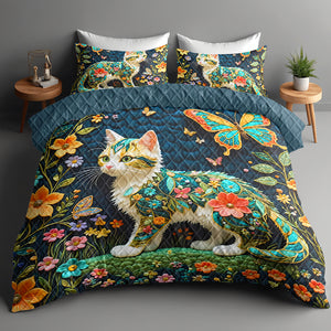 Gifts For Cat Lovers Quilt Bed Set 04huqn170125 Cat Butterfly Flower - Blanket - GoDuckee