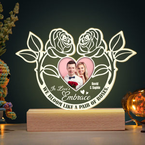 Personalized Gifts For Couple 3D Led Light In Love's Embrace We Bloom Like A Pair Of Roses - Led Night Light - GoDuckee