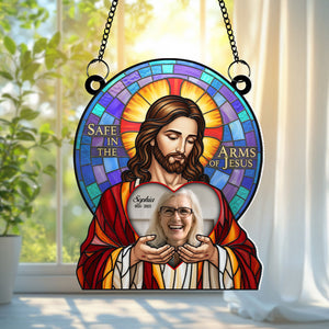 Save In The Arm Of Jesus Custom Photo Heaven Gifts For Family Suncatcher Ornament 02natn190625 - Ornament - GoDuckee