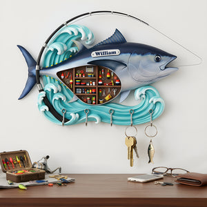 Fishing Gear Corner Key Hanger - Personalized Gift For Fishing Lovers 03KILU101225 - Wood Sign - GoDuckee