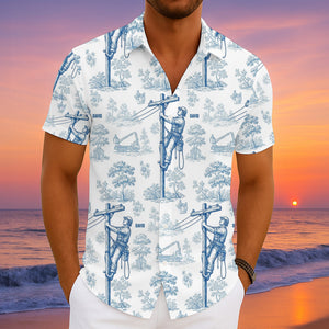 Vintage Toile Blue Pattern Hawaiian Shirt - Personalized Gifts For Lineman 02qhtn120625 - Hawaiian Shirts - GoDuckee