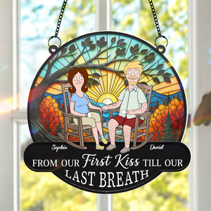 Funny Cartoon Couple Personalized Christmas Gifts For Couple Suncatcher Ornament 03ohtn300725pa - Ornament - GoDuckee