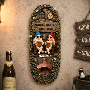 Drinking Together Couple Wall Hanging Bottle Opener - Personalized Gifts For Couples 05OHDH200726 - Bottle Opener - GoDuckee