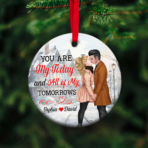 You Are My Today And All Of My Tomorrows, Personalized Winter Kiss Ceramic Ornament - Ornament - GoDuckee