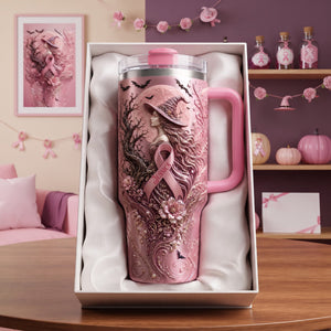 Pink Witches Ribbon Breast Cancer Awareness Colorful 40oz Tumbler With Handle - Personalized Gifts For Cancer Awareness 04palu100826 - Tumbler Cup - GoDuckee