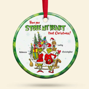 How You Stole My Heart That Christmas, Couple Gift, Personalized Ceramic Ornament, Green Monster Couple Ornament, Christmas Gift 03HTHN250923 - Ornament - GoDuckee