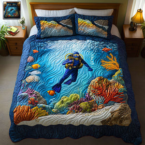 Blue Ocean Quilt Bed Set Gifts For Scuba Diving Lovers 01TGLU300625 - Bedding Set - GoDuckee