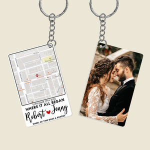 Where It All Began, Couple Gift, Personalized Keychain, Map Custom Image Couple Keychain - Keychains - GoDuckee