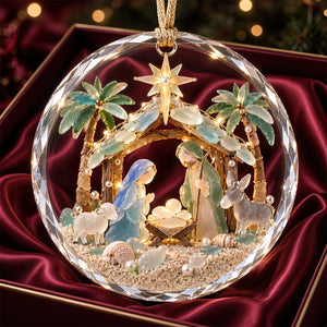 Holly Nativity Sea Glass Crystal Christmas Ornament, Personalized Gifts For Christians 05qhdt250926-Homacus