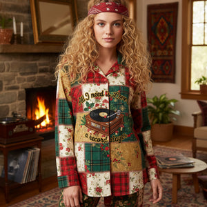 Vinyl Records Lovers Button Up Pajama Set - Christmas Gifts 01paqn201125 - Pajama Set - GoDuckee