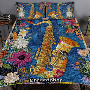 Floral Harmony Saxophone, Personalized Gifts For Saxophone Lovers Quilt Bed Set 03QNQN311224 - Blanket - GoDuckee