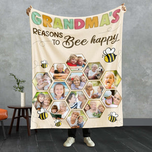 Grandma Reasons To Bee Happy, Personalized Blanket, Gifts For Grandparents - Blanket - GoDuckee