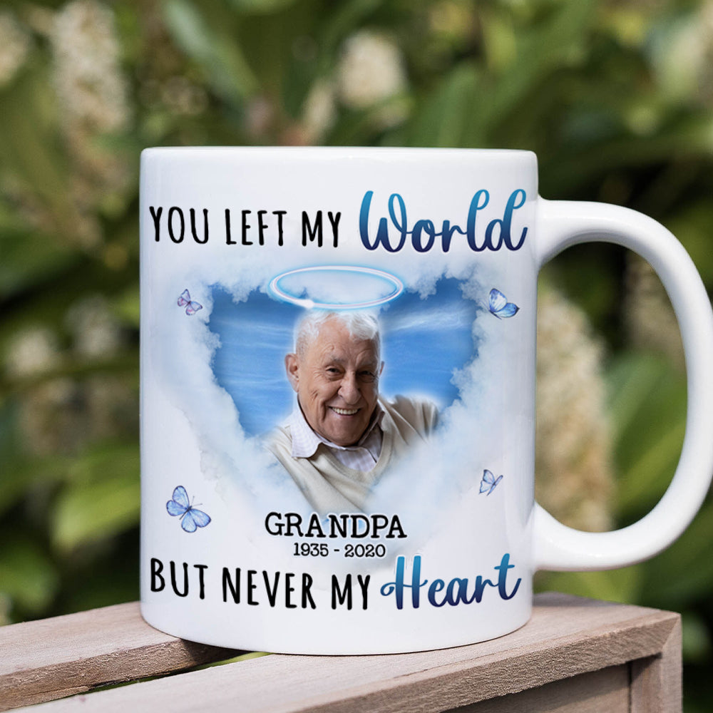 You Left My World But Never My Heart, Custom Photo Coffee Mug, Heaven Gift, Memorial Gifts - Coffee Mug - GoDuckee