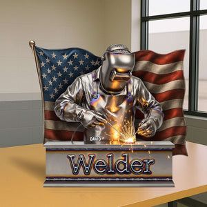 Proud American Welder Acrylic Plaque - Personalized Gifts For Welder 03QHTN100625 - Shaped Plaques - GoDuckee