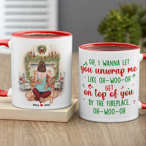 I Wanna Let Him Unwrap Me, Personalized Naughty Couple Accent Mug, Gift For Christmas - Coffee Mug - GoDuckee