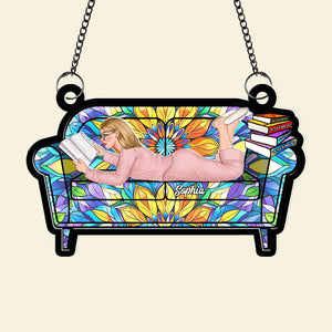 Personalized Gifts For Book Lovers Suncatcher Ornament Reading Girl On Sofa 04OHQN261224TM - Ornament - GoDuckee