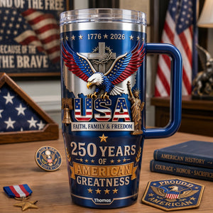 Faith Family & Freedom 40oz Tumbler With Handle - Personalized Gifts For Patriots 01qhlu280526