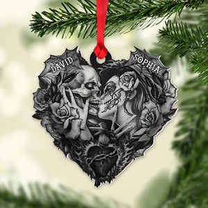 Skeleton Kissing Couple, Personalized Acrylic Heart Shape Ornament, Gift For Christmas, Christmas Tree Decorations - Ornament - GoDuckee