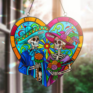Colorful Skull Couple Suncatcher - Personalized Gifts For Couple 03pata090825 - Ornament - GoDuckee